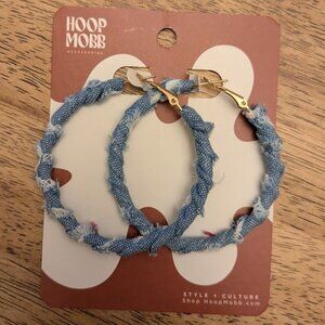 NWT! Hoop Mobb Denim Wrapped Hoop Earrings
